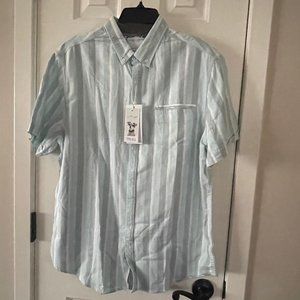 New Denim & Flower Ricky Singh Mint Gray and White Striped Button Down Shirt